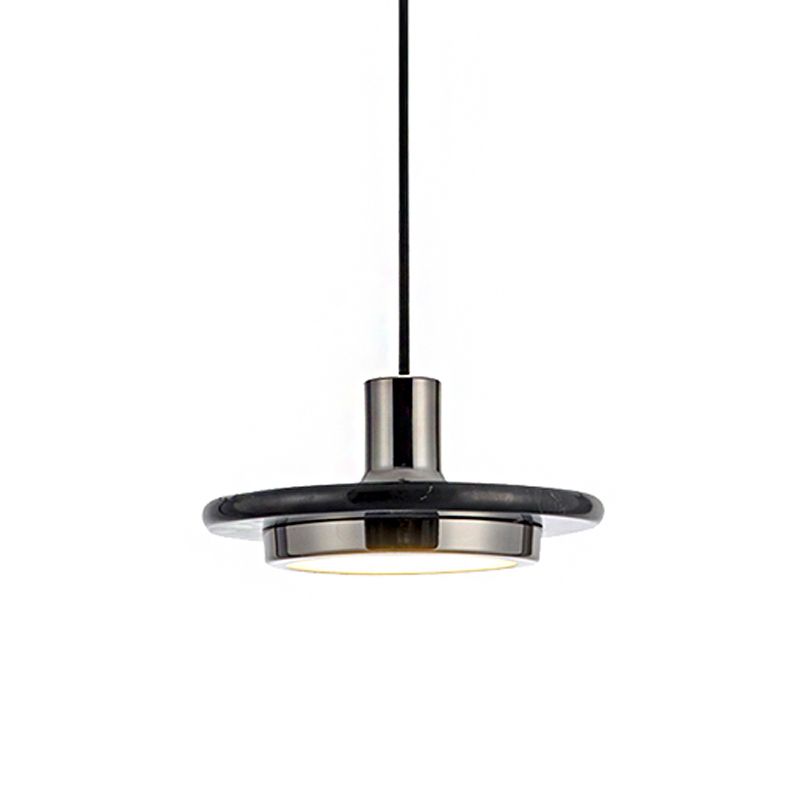 Round Metal Pendant Lighting Modern 1 Light White/Black/Green Hanging Ceiling Lamp with Marble Ring