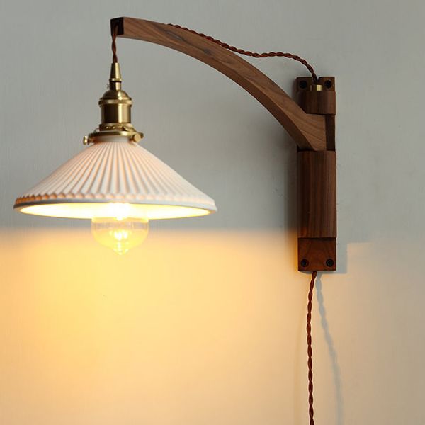 Brown 1-Light Wall Lamp in Modern Creative Style Wooden Cone Wall Light for Living Room