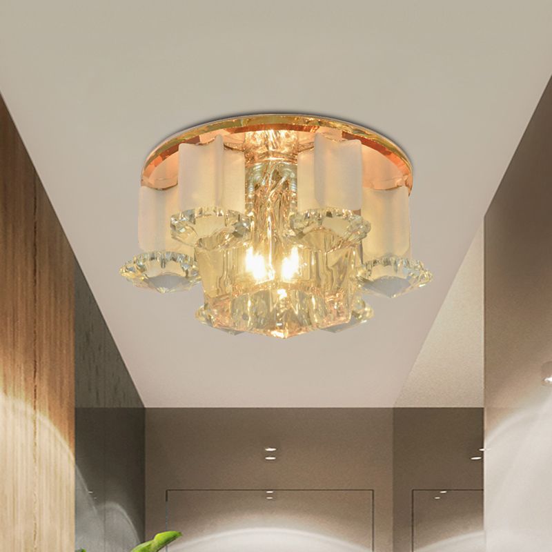 Tan Prismatic Optical Crystal Flushmount Hexagon LED Modernism Close to Ceiling Lighting for Hall