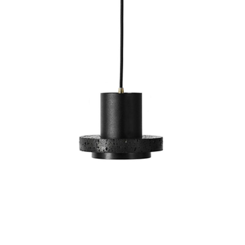 Platte ronde plafondverlichting eenvoud terrazzo single-bulb zwarte hoed hangende lamp