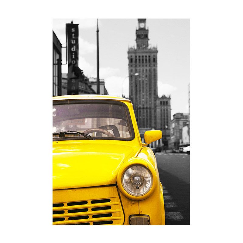 City Traffic View Art Print Yellow and Grey Canvas Wall Decor for Home, Textured