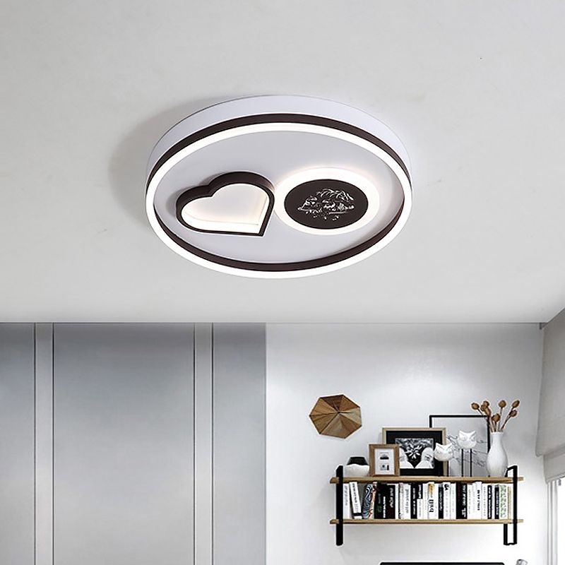 Ring Close to Ceiling Light Modern Acrylic Led Coffee Flushmount Lighting with Heart Shape in Warm/White Light