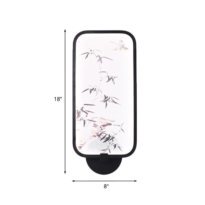 Bamboo Leaf/Mountain PVC Wall Mural Lamp Asian Black Integrated LED Wall Mounted Light for Family Room