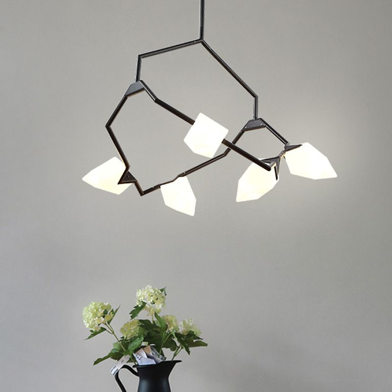 Tree Branch Ceiling Suspension Lamp Modern Milk Glass 5/8 Bulbs Dining Room Hanging Light Fixture in Black/Gold