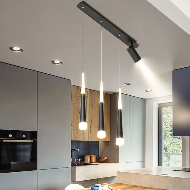 Cone Shaped Chandelier Lighting Fixture Simple Metal LED Dinning Room Island Pendant in Black