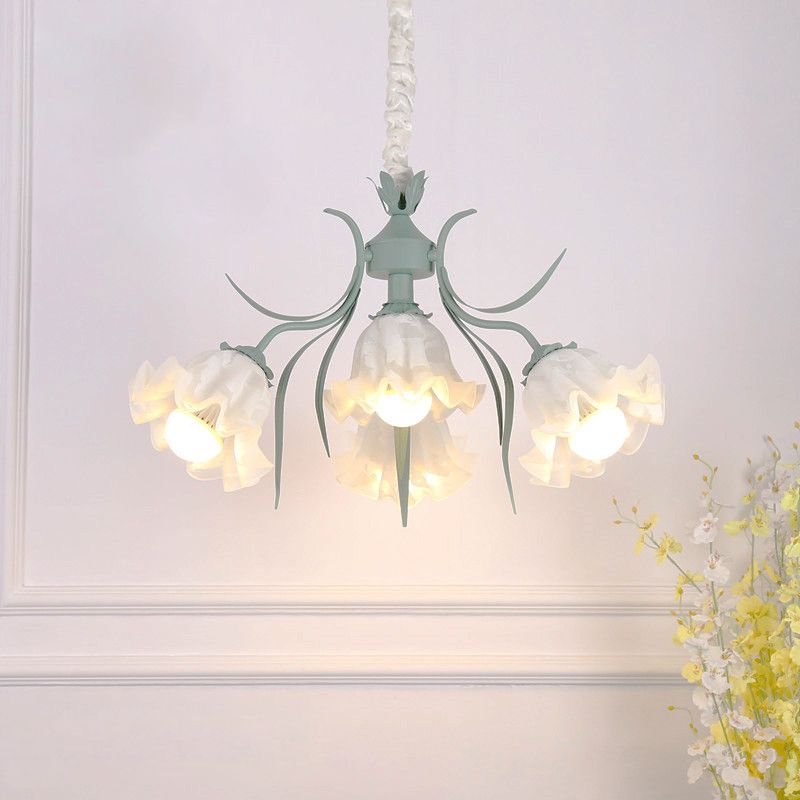 Estilo pastoral lámpara de lámpara floral crema ligera de vidrio colgante para comedor para comedor