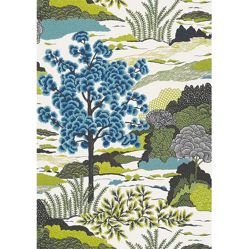 Countryside Watercolors of Forest Mural in Green and Blue Bedroom Wall Art, Made to Measure