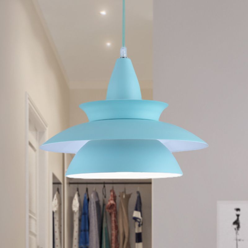 Tiered Hanging Light Fixture Macaron Stylish Aluminum 1 Head Black/White Adjustable Ceiling Lighting for Living Room