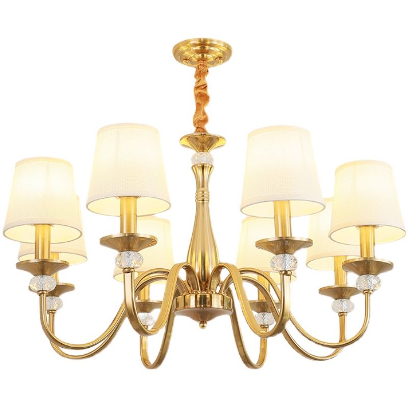 Barrel Chandelier Lighting Fixtures Traditional Suspension Light with Fabric Shade for Living Room