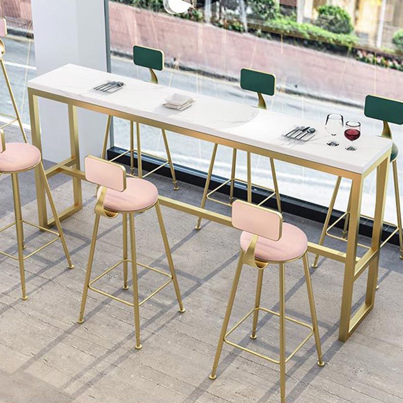 Modern Bar-height Table White Stone Top Fixed Pub Table for Patio