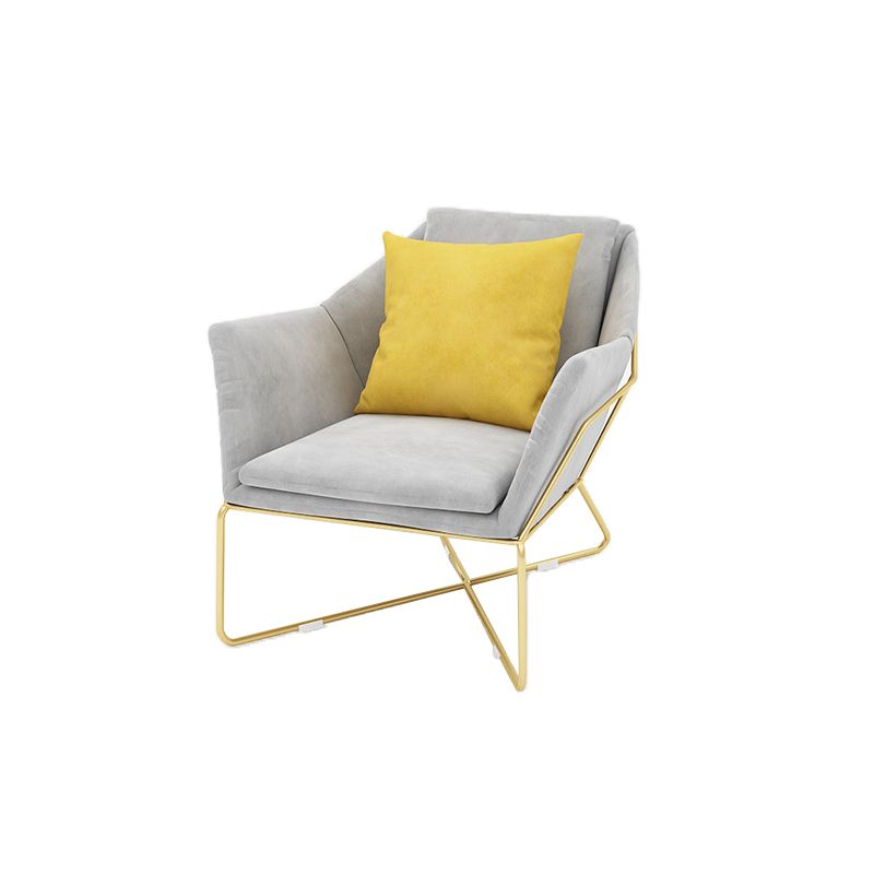 Velvet Modern Curved Sofa in Gray Sloped Arm Arm Seating with Pillows