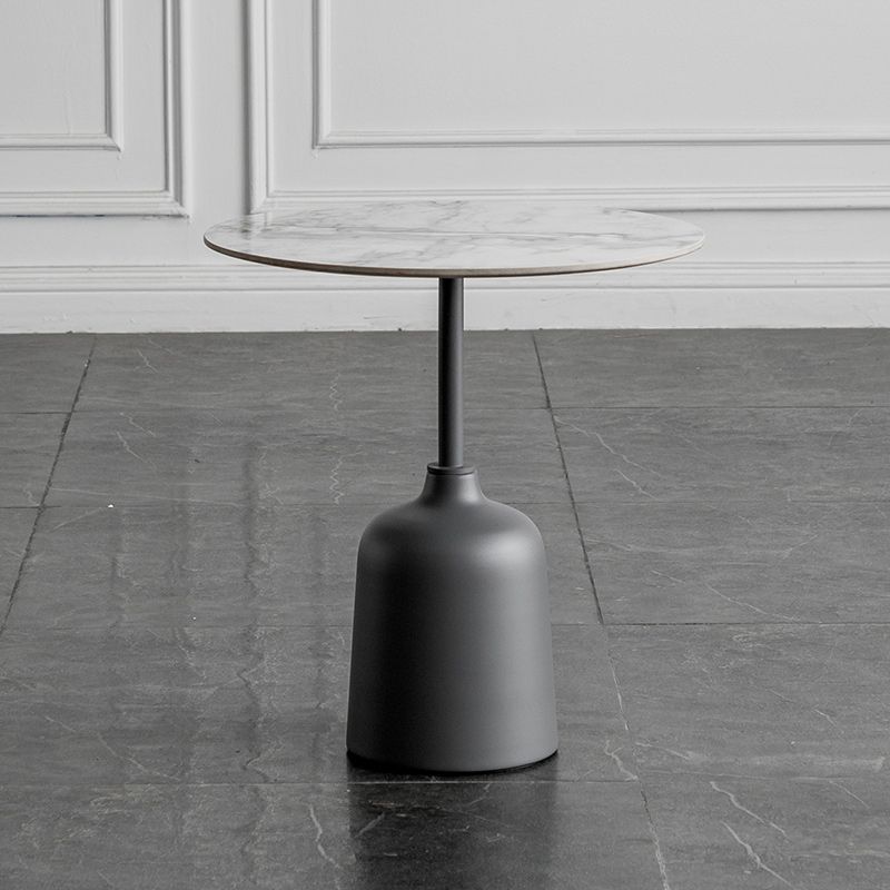 Modernistic Pedestal End Table Slate/Wood Top Round Corner Table