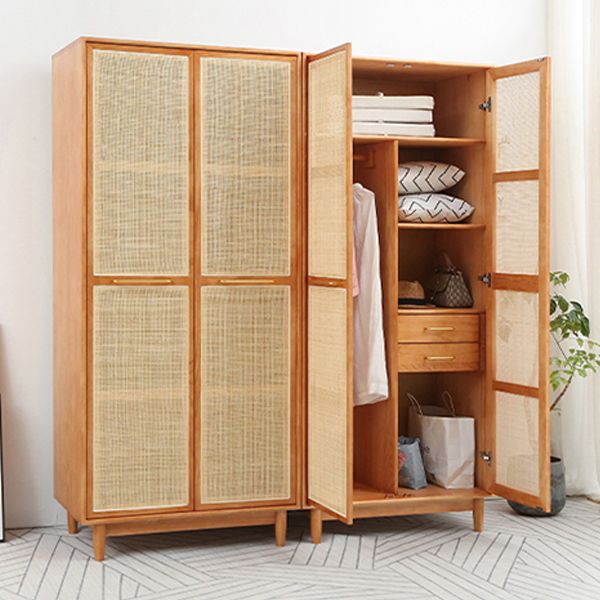 Freestanding Natural Solid Wood Wardrobe Modern Multifunctional Wardrobe