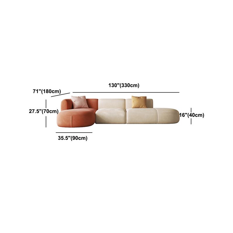 Nordic Style Velvet Sectional 27.56" H Sofa & Chaise in White/Grey