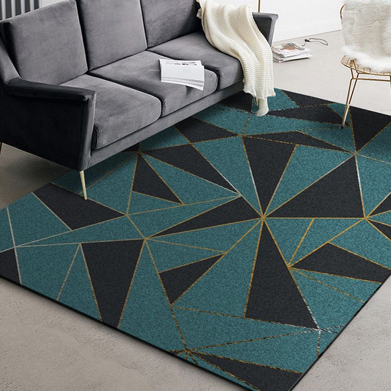 Nordic Geometric Pattern Rug Green Polyester Carpet Pet Friendly Indoor Rug for Drawing Room