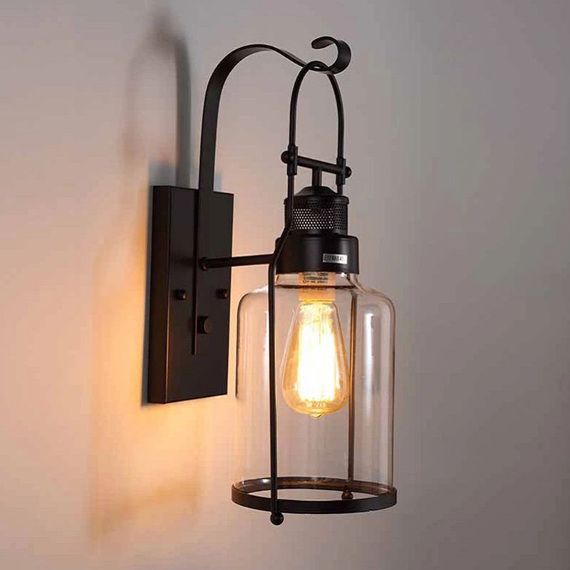 Cylinder Clear Glass Wall Mount Lamp 1-Light Vintage Coastal Wall Lighting Fixture for Hallway