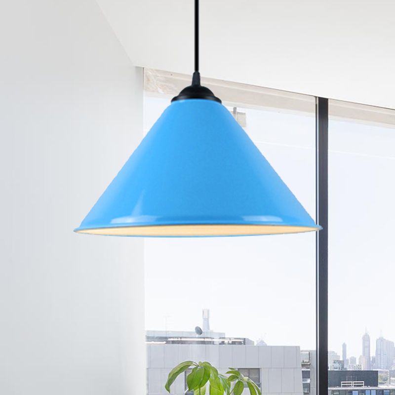 Luz colgante de cono de metal moderno 1 luz colgante de color rosa/amarillo/verde, 12 "/14"/16 "Dia