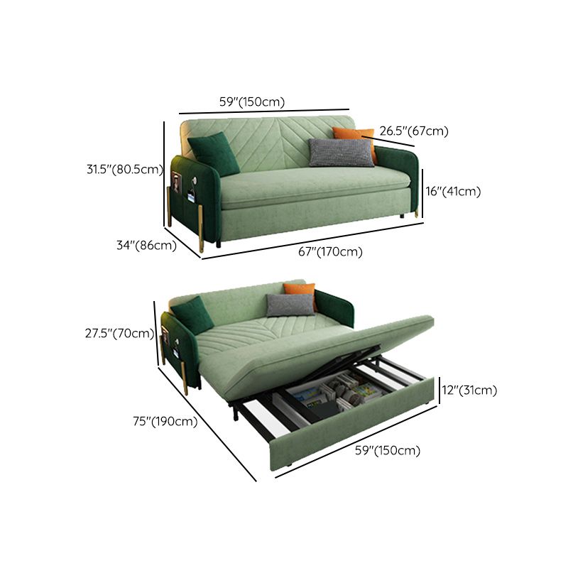 Green Cushion Back Loveseat Foldable Sleeper Sofa with Storage