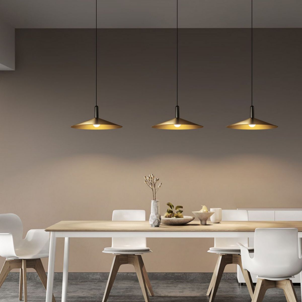 Salle à manger évasée suspendue plafonnier métal nordique nordique vers le pendentif éclairage en cuivre