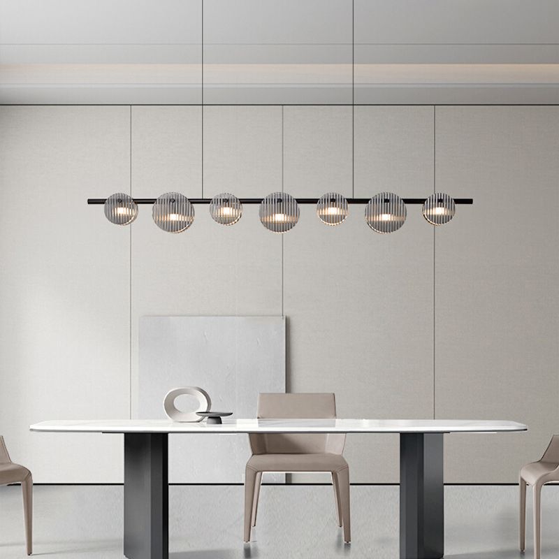Contemporary Hanging Light Glass Island Light Fixture in Black for Dining Room