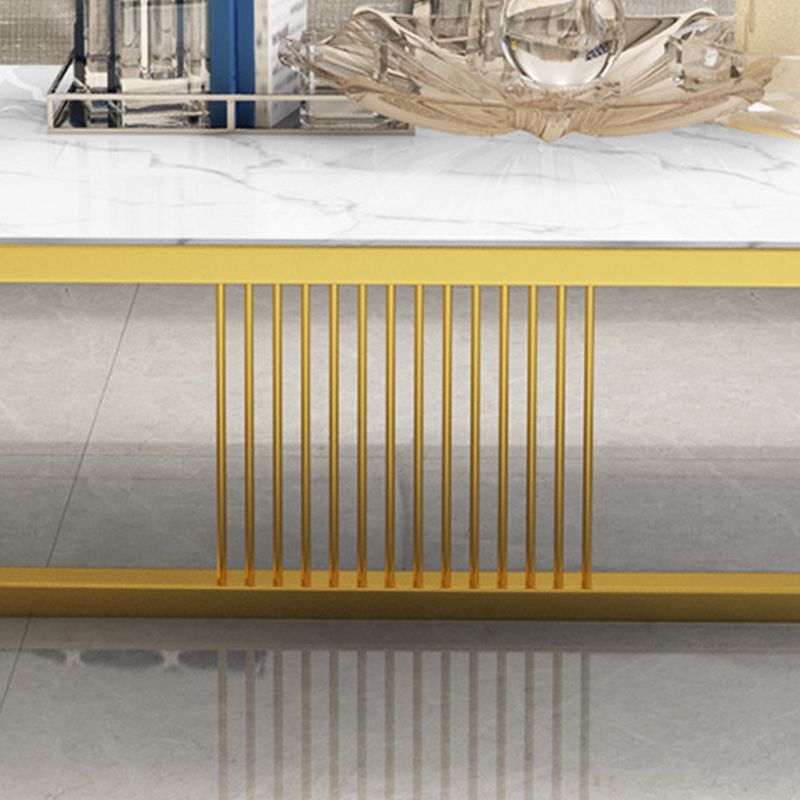 Glam Style Coffee Table with Trestle Base and Marble Top in Rectangle