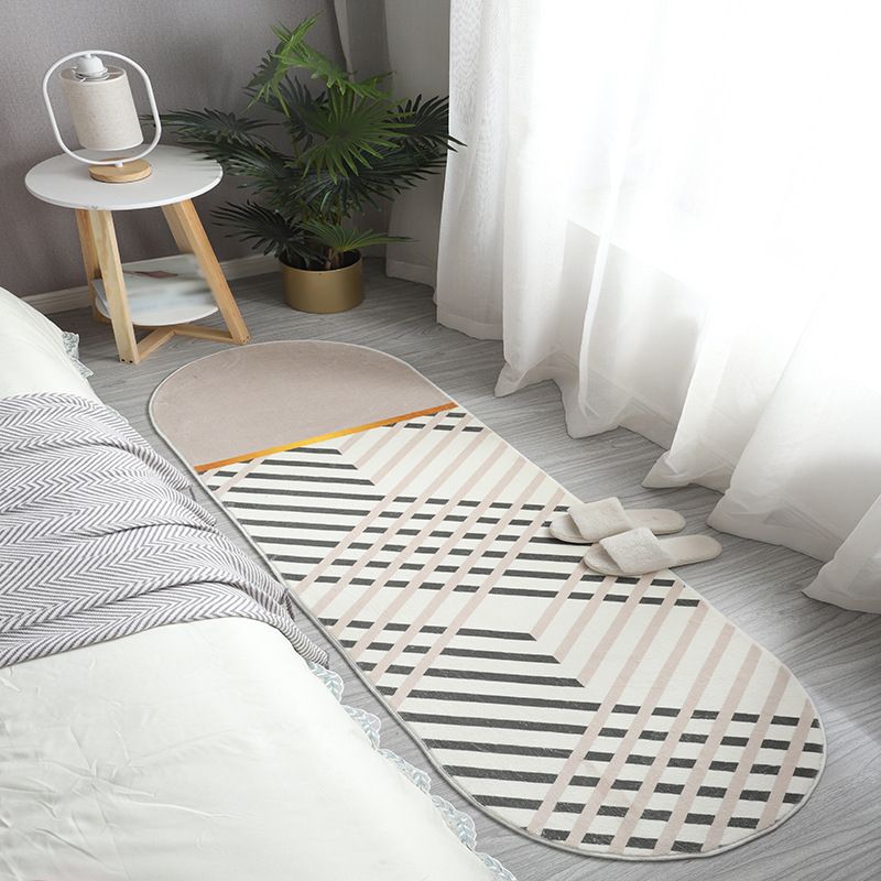 Green Casual Carpet Polyester Stripe Carpet Non-Slip Backing Rug for Drawing Room