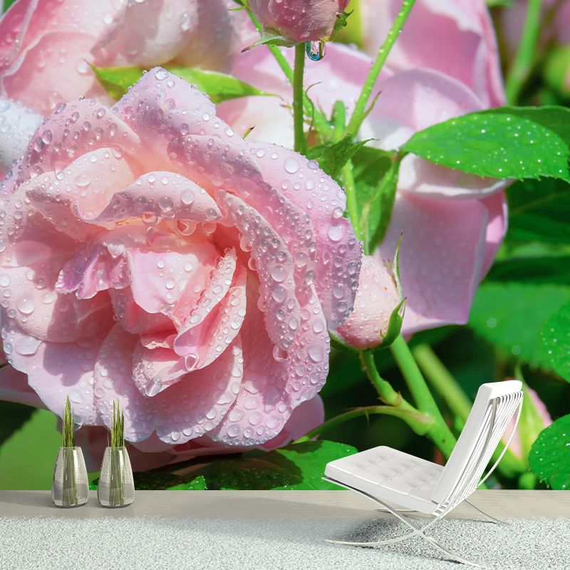 Customized Water Drop Flower Mural Horizontal Photography for Sleeping Room