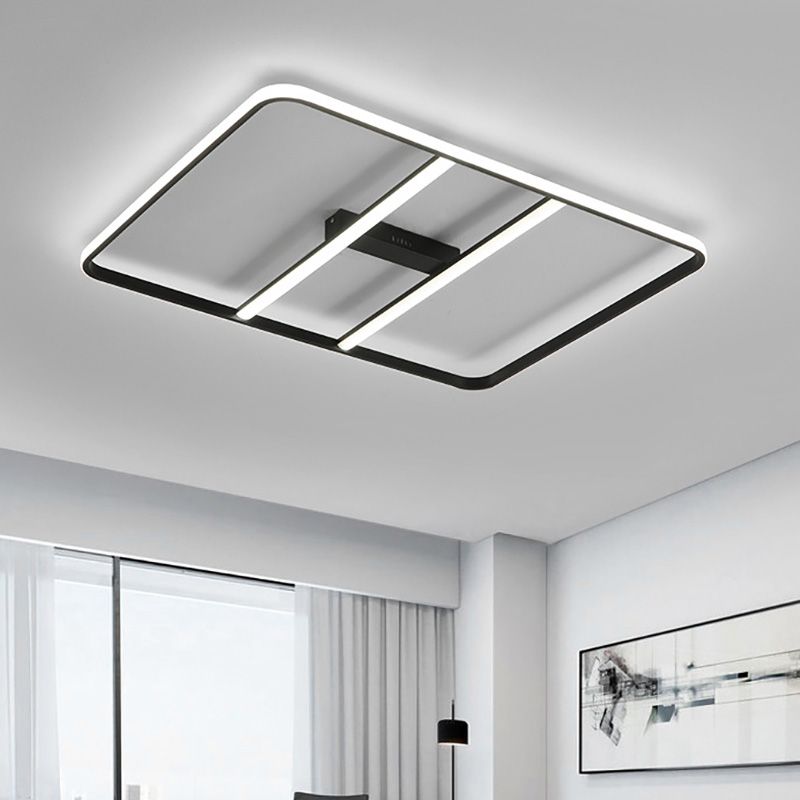 Moderne LED Semi Flush Lighting met metalen schaduw Zwart rechthoek Semi -spoelbevestiging Plafondlamp in wit/warm licht, 12 "/23.5" breed