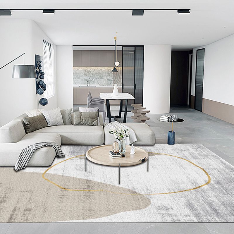 Grey Modern Area Carpet Tie-Dye Print Polyester Area Rug Non-Slip Backing Rug for Living Room