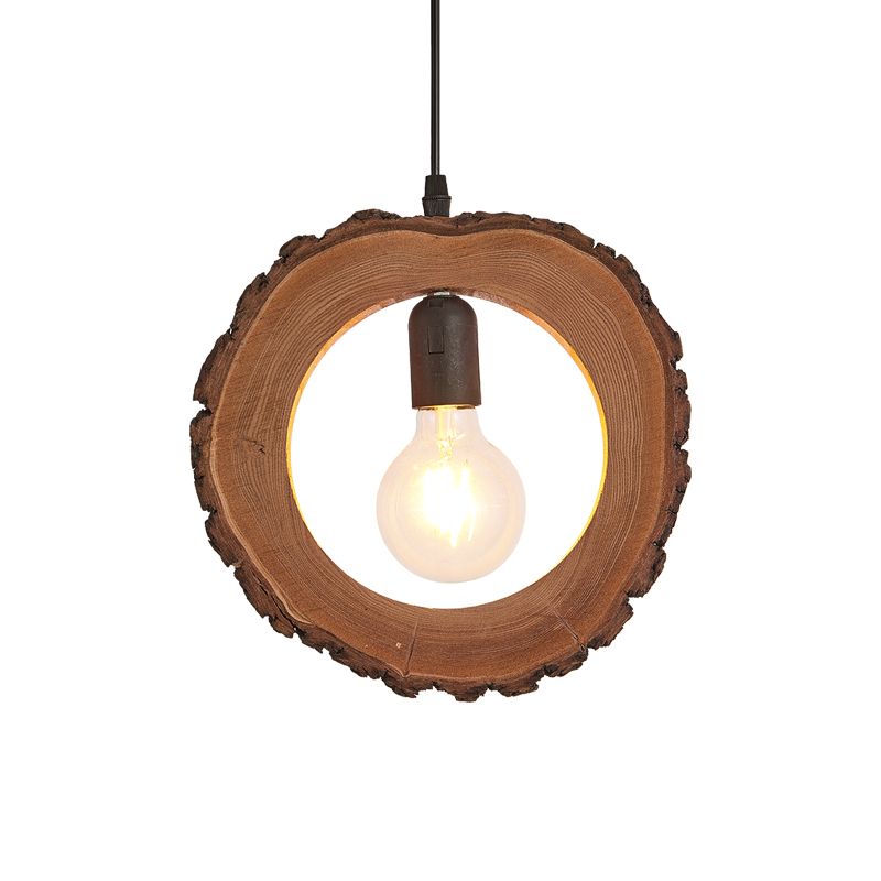 Tree Trunk Slice Ceiling Lamp Creative Nordic Wooden 1-Bulb Dining Room Pendant Light