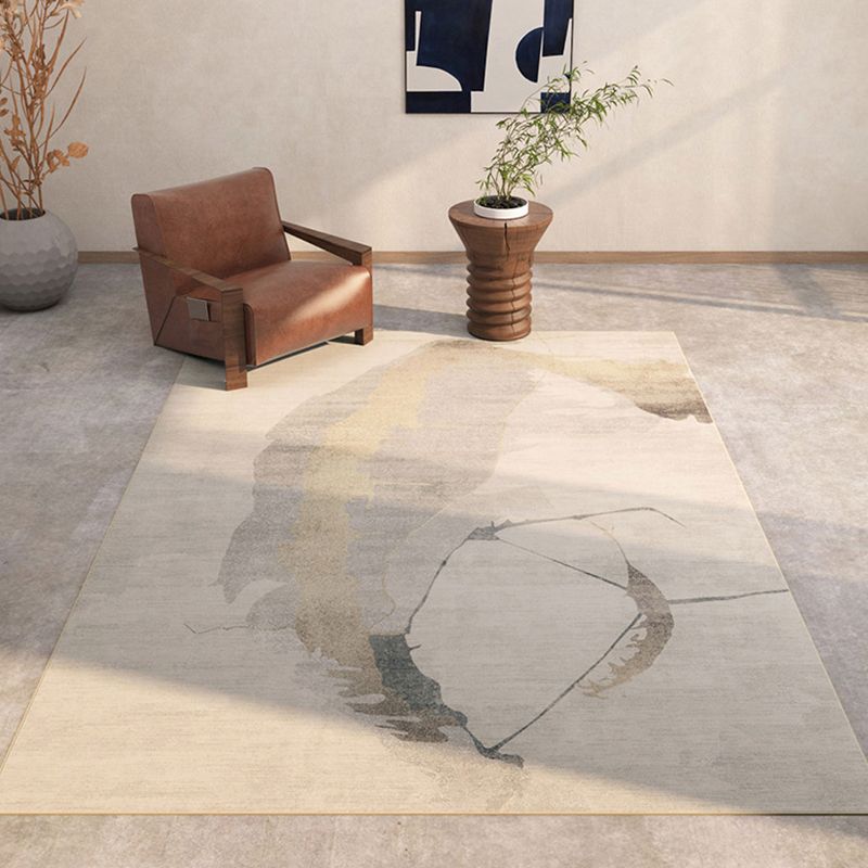 Apricot Tone Luxury Area Rug Polyester Ink Traces Rug Non-Slip Backing Indoor Rug for Living Room