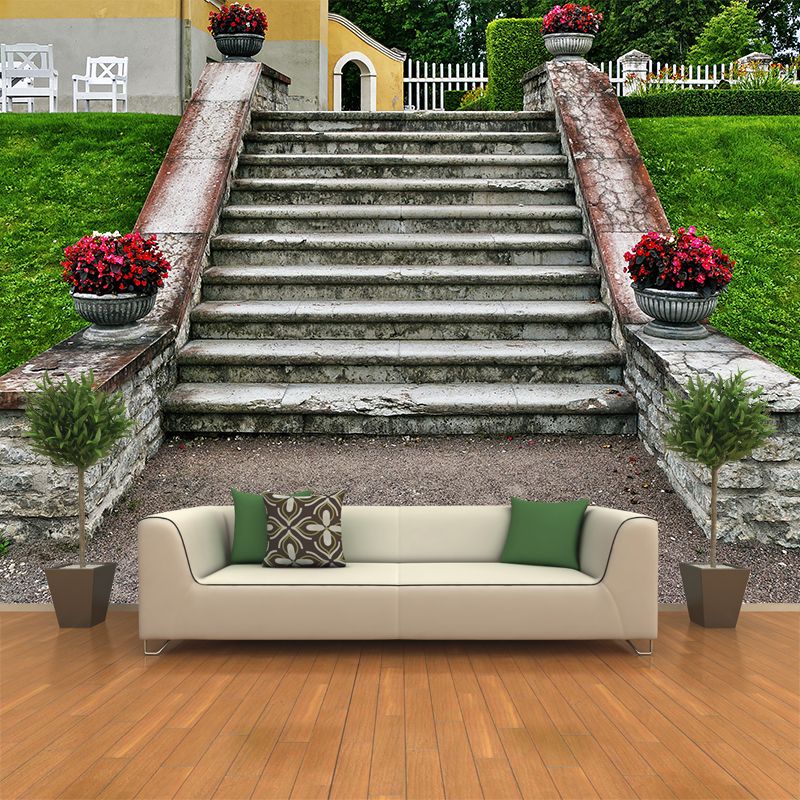 Contemporary Stairs Architecture Mural Wallpaper Stain Resistant for Room