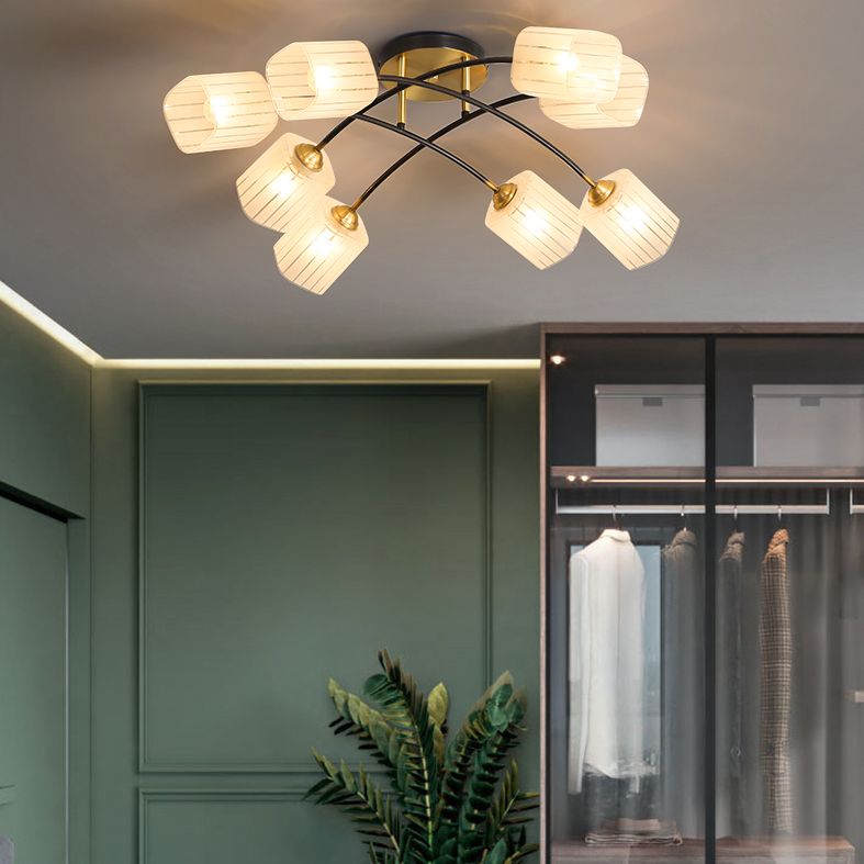 Plafond semi-flush en laiton brossé clair de plafond léger en verre givré en verre rectangulaire de plafond pendentif avec branche légère réglable