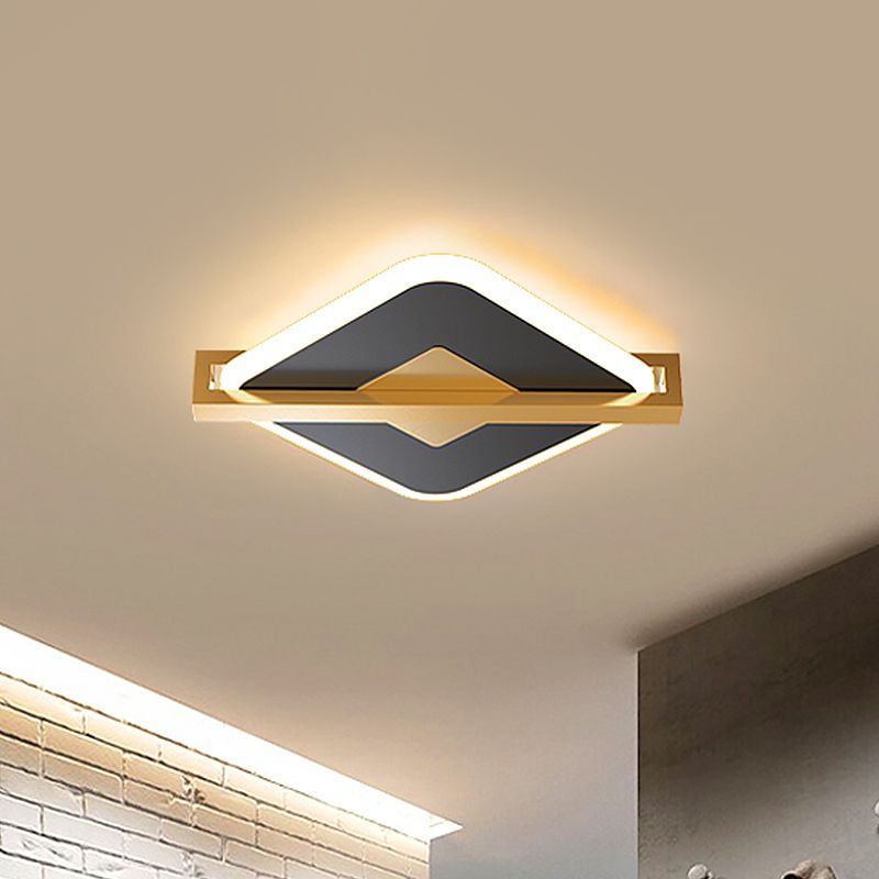 Lampada da soffitto a LED in acrilico vintage con montaggio a incasso sottile a rombo nero/bianco-oro con protezione del telaio