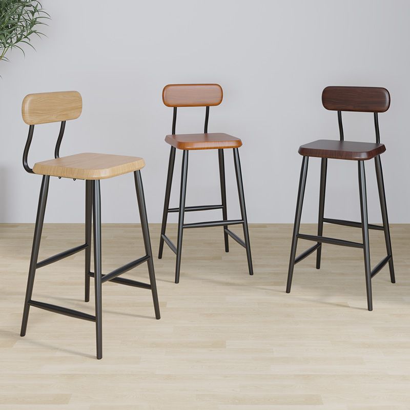 Industrial Square Bar Stool Solid Wood Armless Bar Chair with Metal Legs