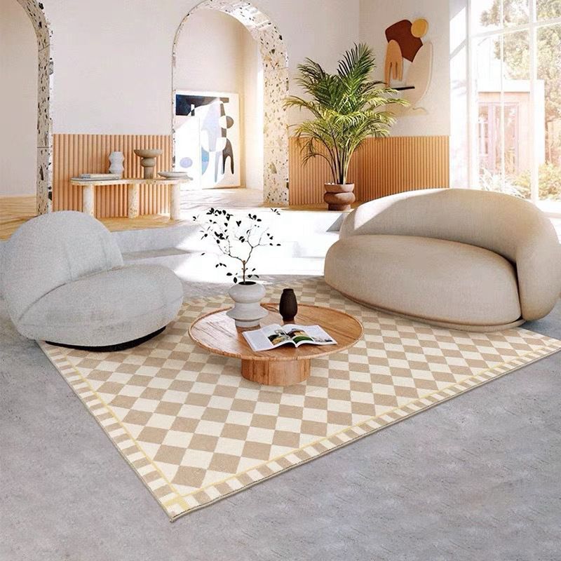 Geometric Pattern Living Room Beige Rug Carpet Polyester Washable Area Rug