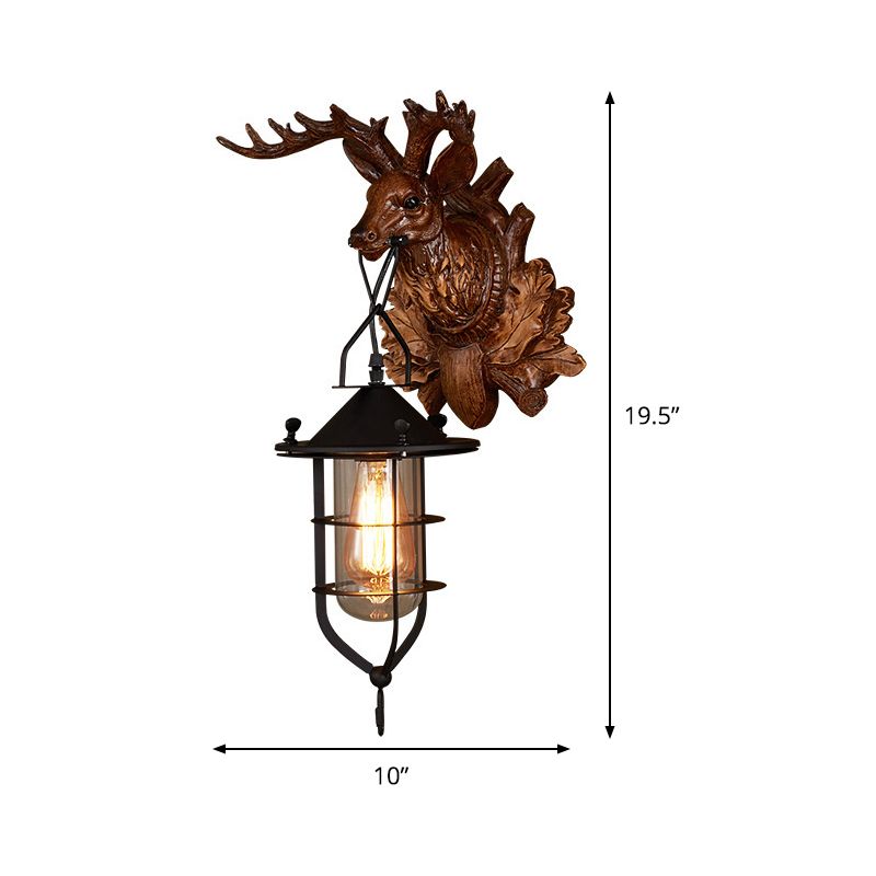 1 lampe murale de wapiti clair country en bois foncé résine applique luminaire pour le salon avec cage