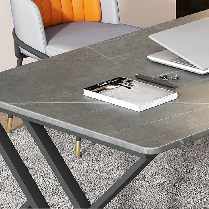 Rectangle Casual Dining Table Grey Tone Fixed Table with Sintered Stone