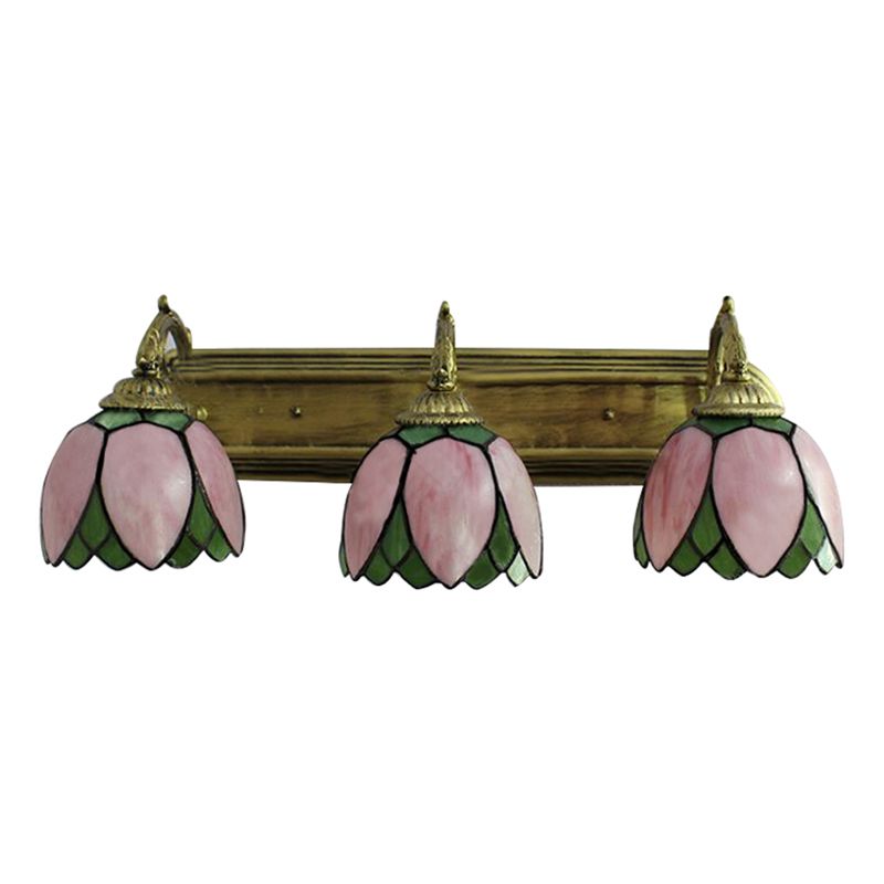 3 Heads Scallop Vanity Light Tiffany Stained Glass Decorative Wall Fixture Light in Pink