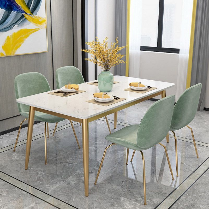Glam Stone Rectangle Dining Table Metal Legs for Dining Room