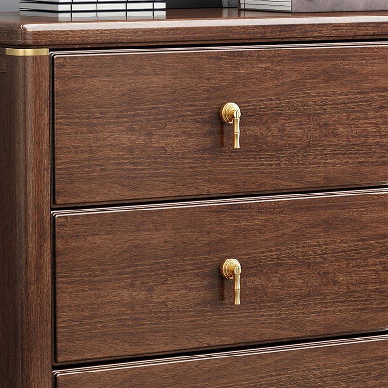 Rectangular Brown Accent Chest Rubberwood Chest with Storage Drawers