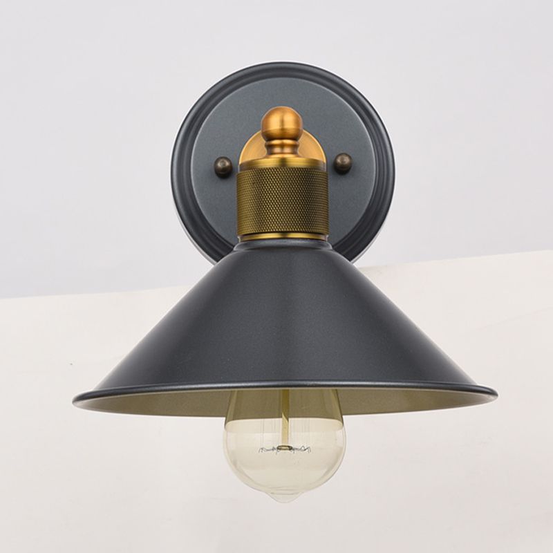 Industrial Style Cone Shape Wall Sconce Metal 1 Light Sconces in Grey for Balcony