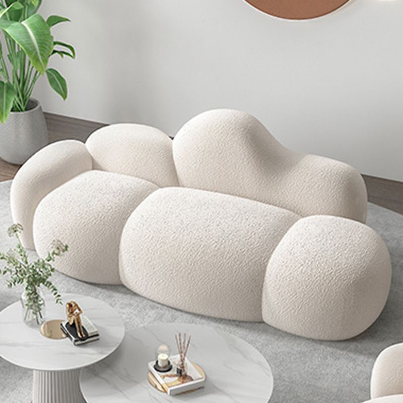 White Wool Curved Back Sofa Modern 34.65" H Square Arm Seating