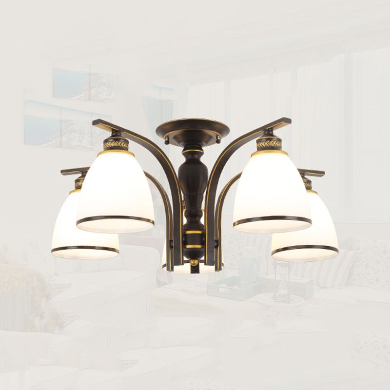 Black Semi Flush Mount Lighting Modern Style Glass Conical Semi-Flush Mount Ceiling Light