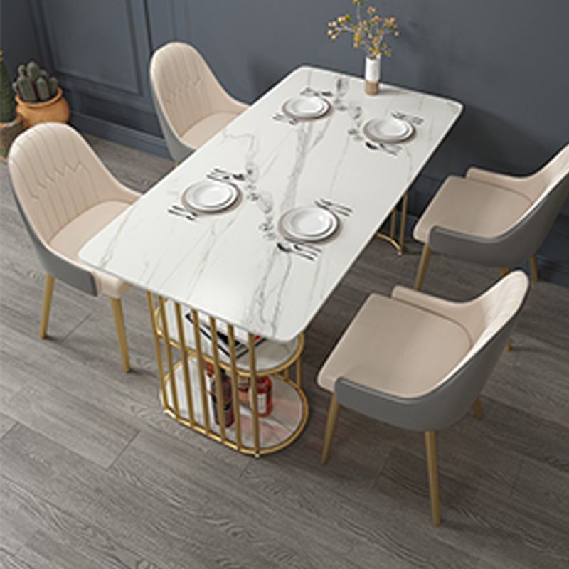 Stone and Metal Table Modern Minimalist Home Storage Rectangular Dining Table