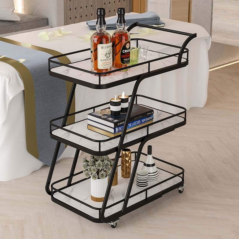 Contemporary 35.43"H Rolling Prep Table Metal Prep Table for Dining Room