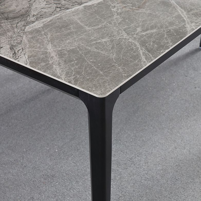 Minimalist Sintered Stone Table Set with Rectangular Table and Upholstered Chairs