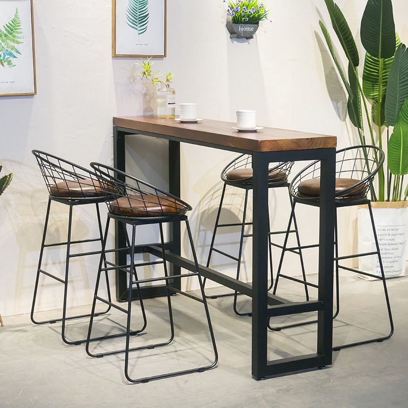 Brown Modern Style Bar Table Solid Wood and Iron with Footrest Coffee Shop Table