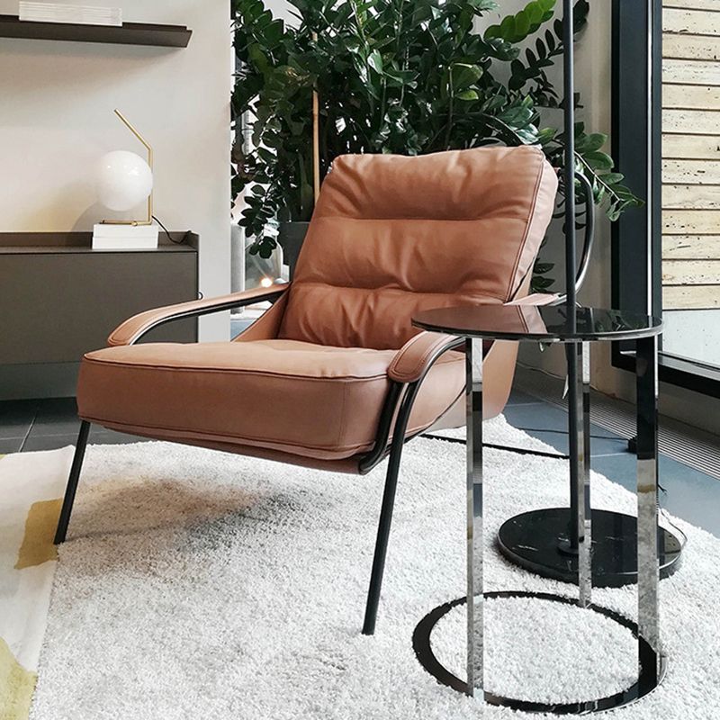 Fixed Back Lounge Chair Fabric Seat Sloped Arms Chair with Black Legs