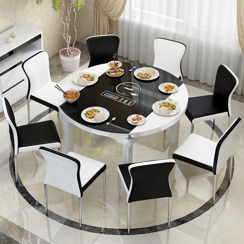 Chaise d'appoint contemporaine en cuir à dossier solide, chaises de salle à manger empilables noires et blanches